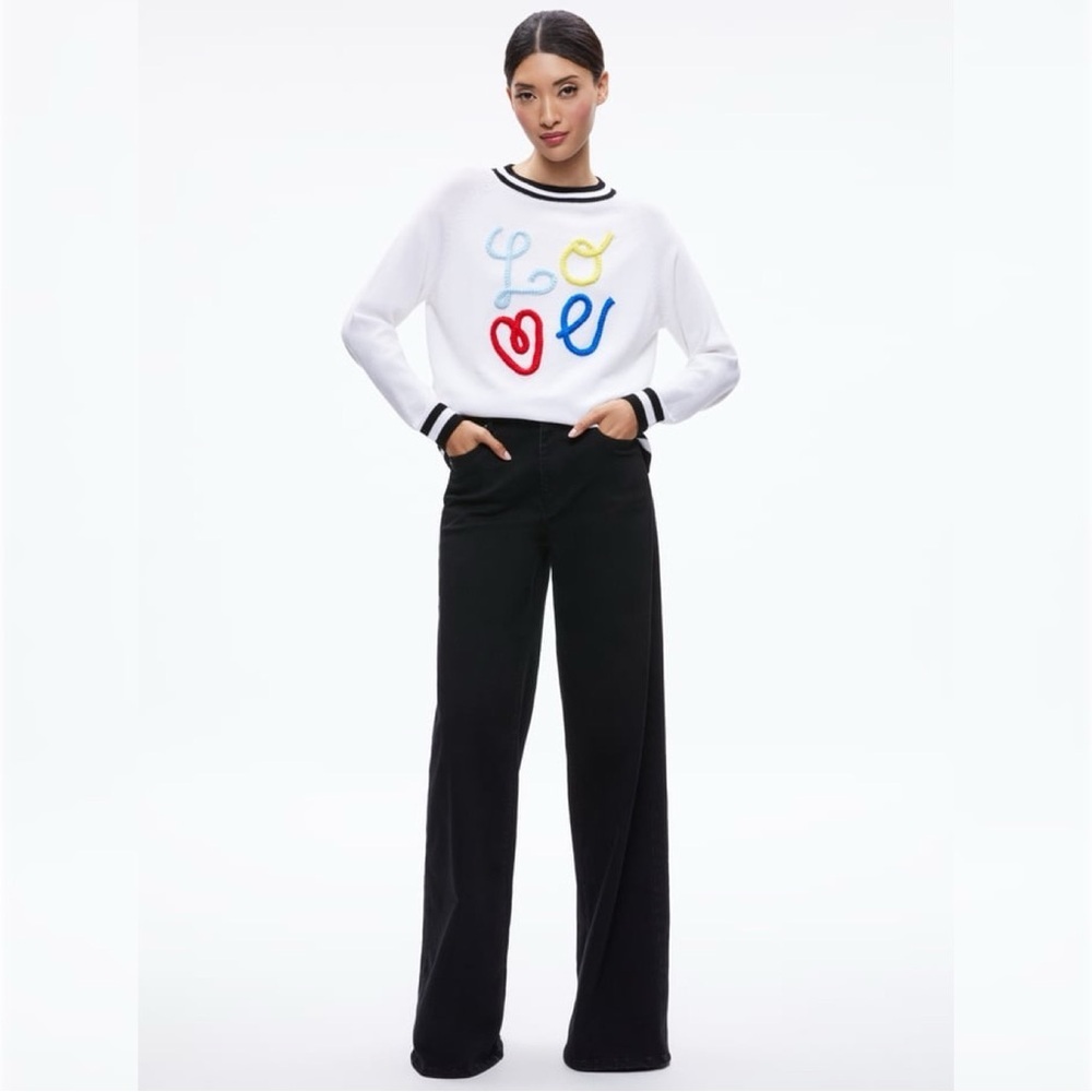 Alice + Olivia Albina LOVE Sweater RARE HTF Pullover Crew Wool Classic Novelty S - Picture 15 of 15